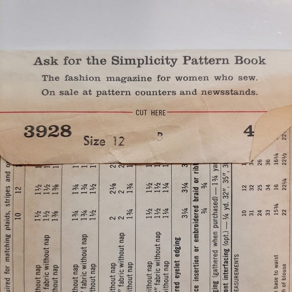 VTG 60 's SIMPLICITY BLOUSE PATTERN # 3928 - Picture 5 of 9